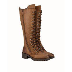Vintage Foundry Co Henrietta Lace-Up Brown Tall Boots 7 Leather Upper Lined EUC